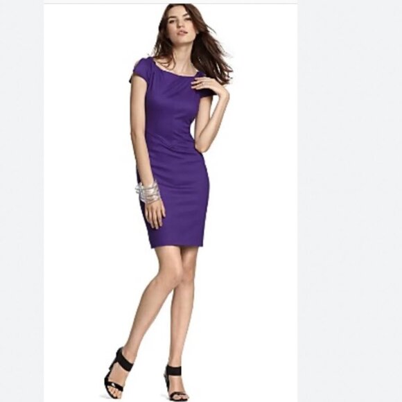 DIANE VON FURSTENBERG HELEN PURPLE WOOL BLEND SHEAT DRESS - 4 - Picture 1 of 11